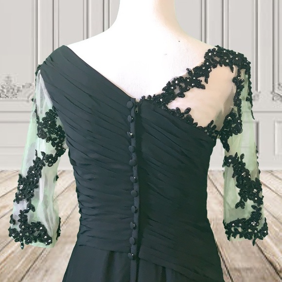 NWTs Adas Bridal Black 3/4 Sleeve Long Beaded Gown - Picture 6 of 9